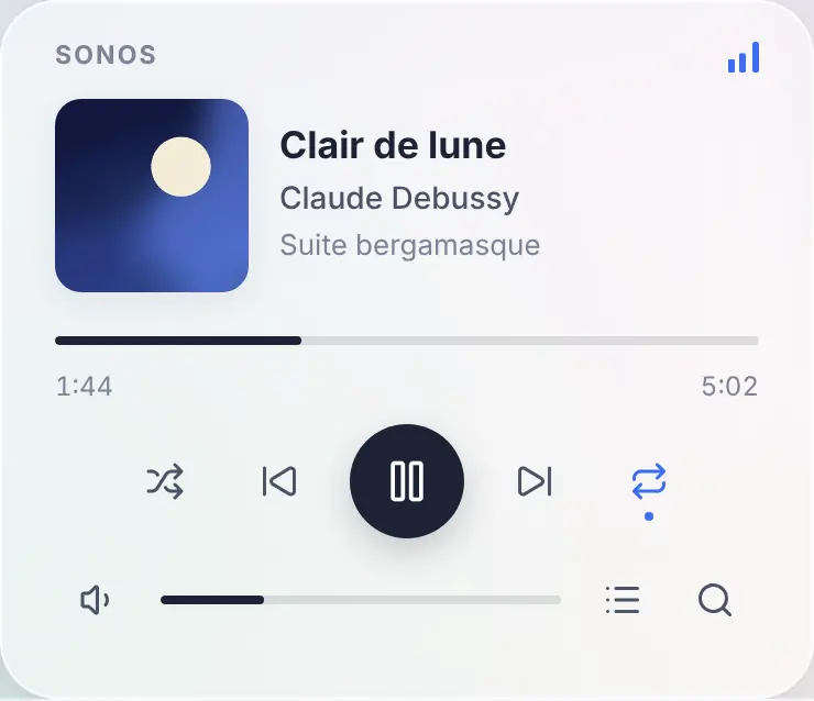 The new music widget: the artwork, the track, the progress and the controls