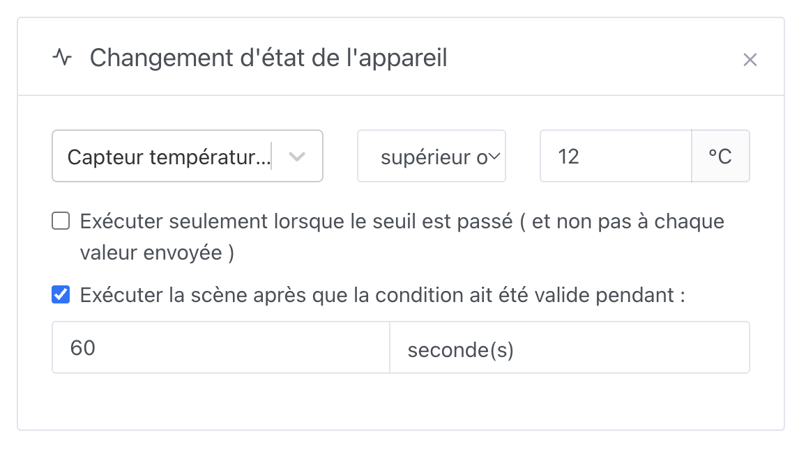 Scene state trigger with duration in seconds