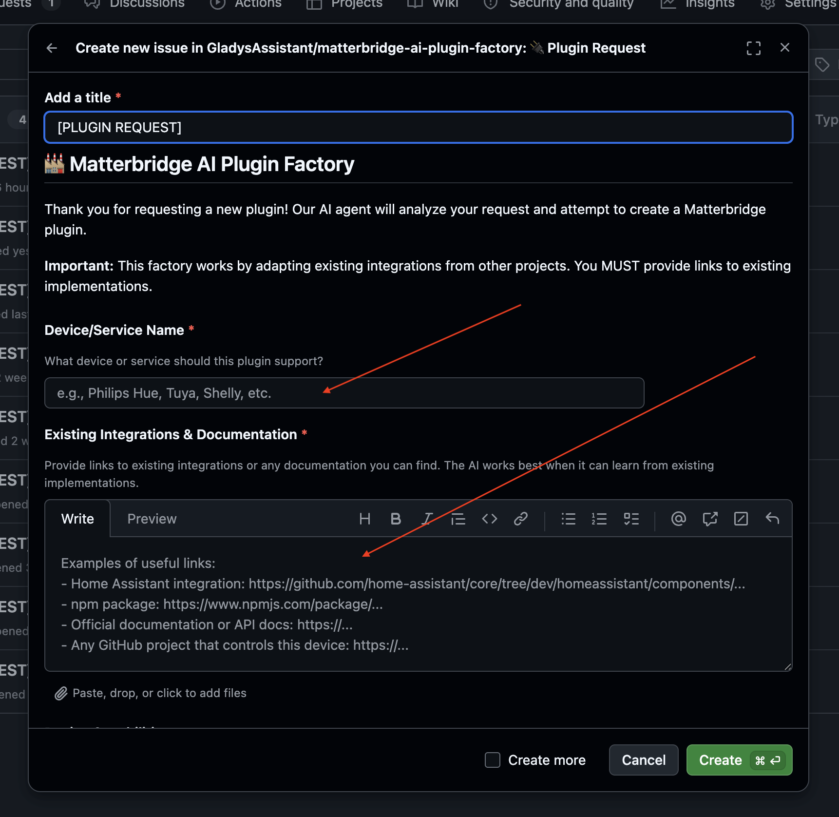 Das Formular für die Plugin-Anfrage ausfüllen