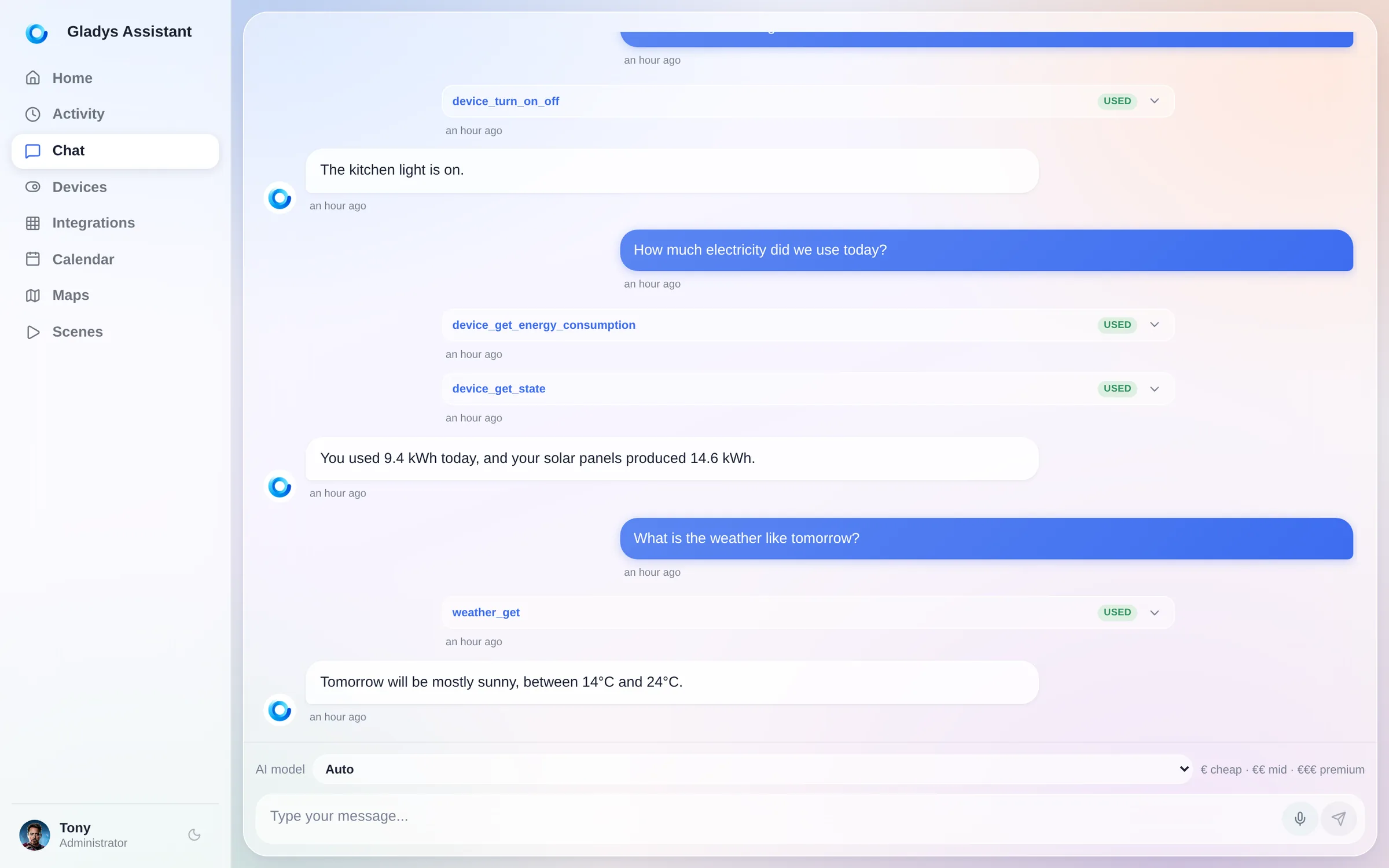 Der KI-Assistent von Gladys auf der Diskussionsseite im Horizon-Design