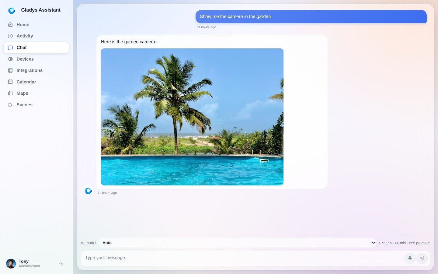 Ein Kamerabild in Gladys Assistant anfordern