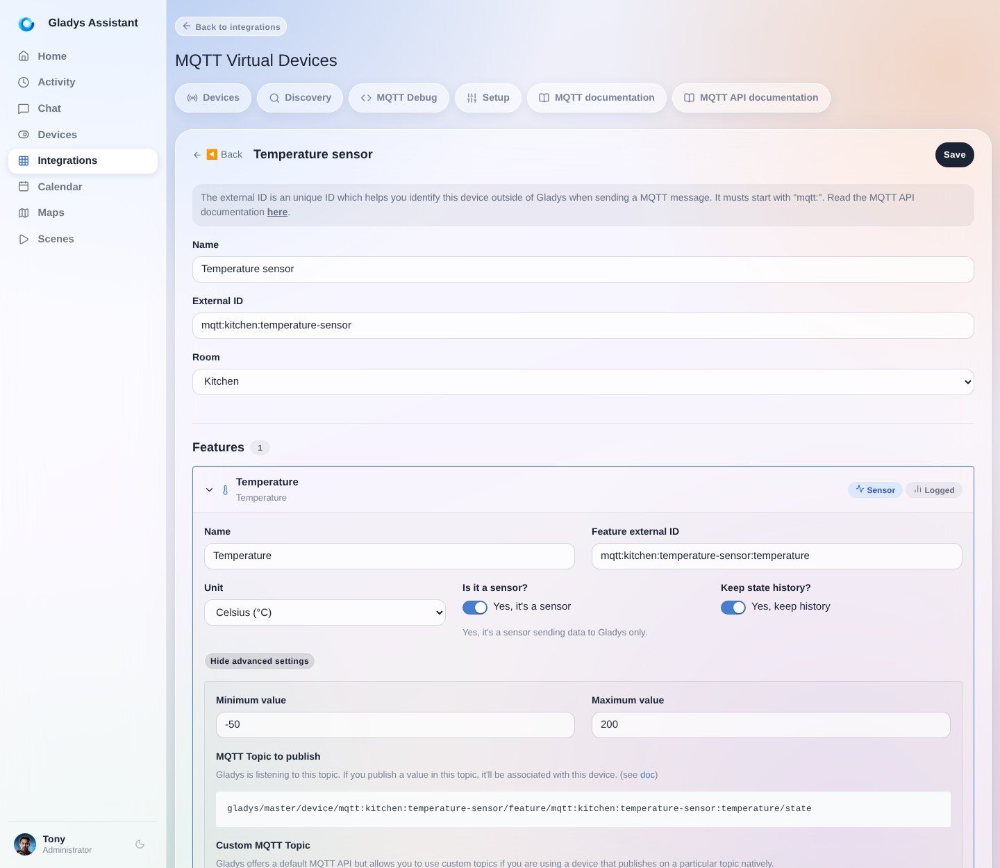 Ein MQTT-Gerät in Gladys Assistant anlegen