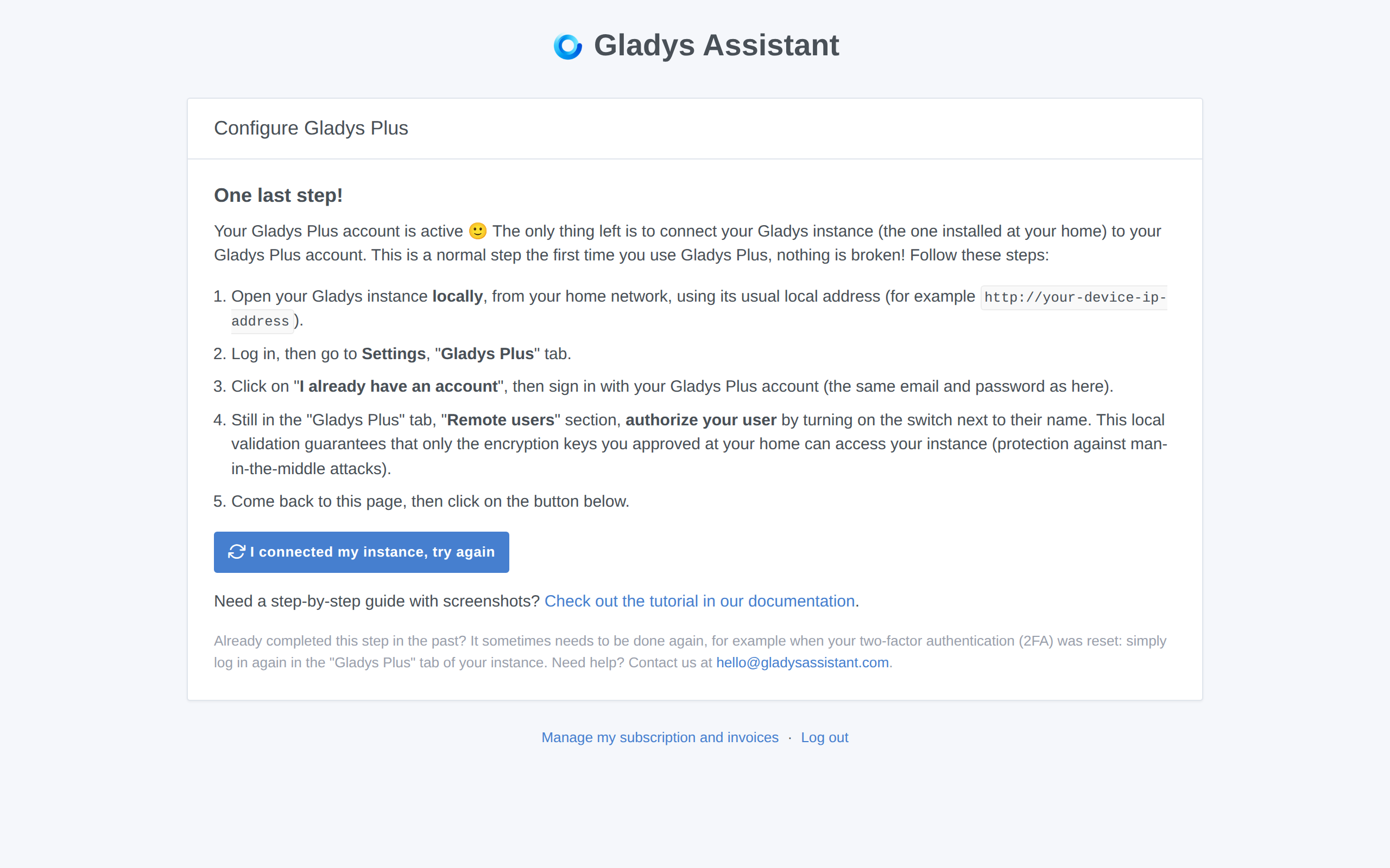 Seite „Ein letzter Schritt“ in Gladys Plus
