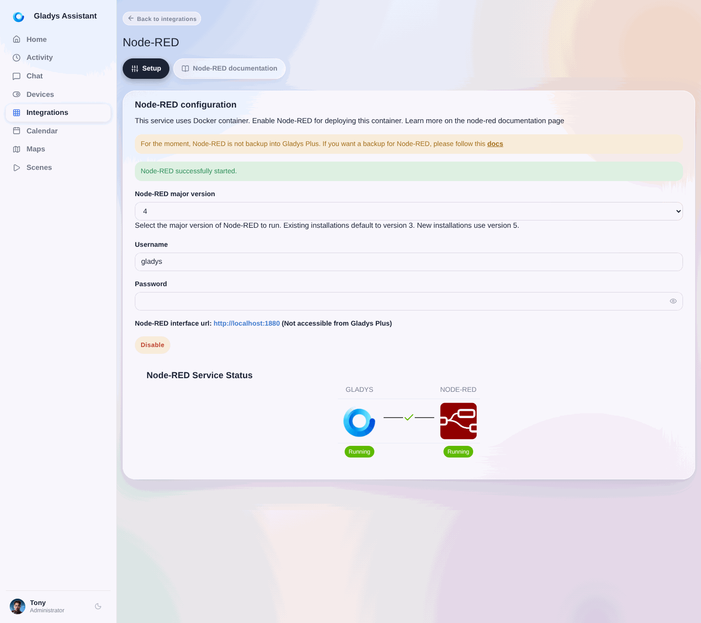 Status der Node-RED-Dienste
