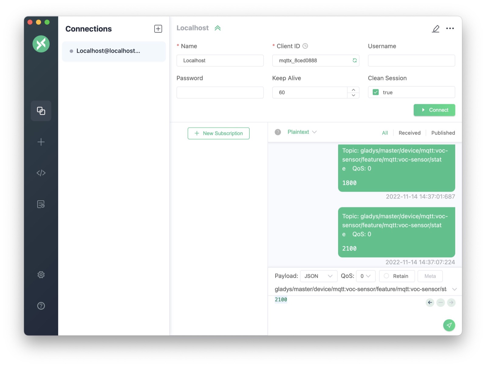 Das MQTT-Gerät testen