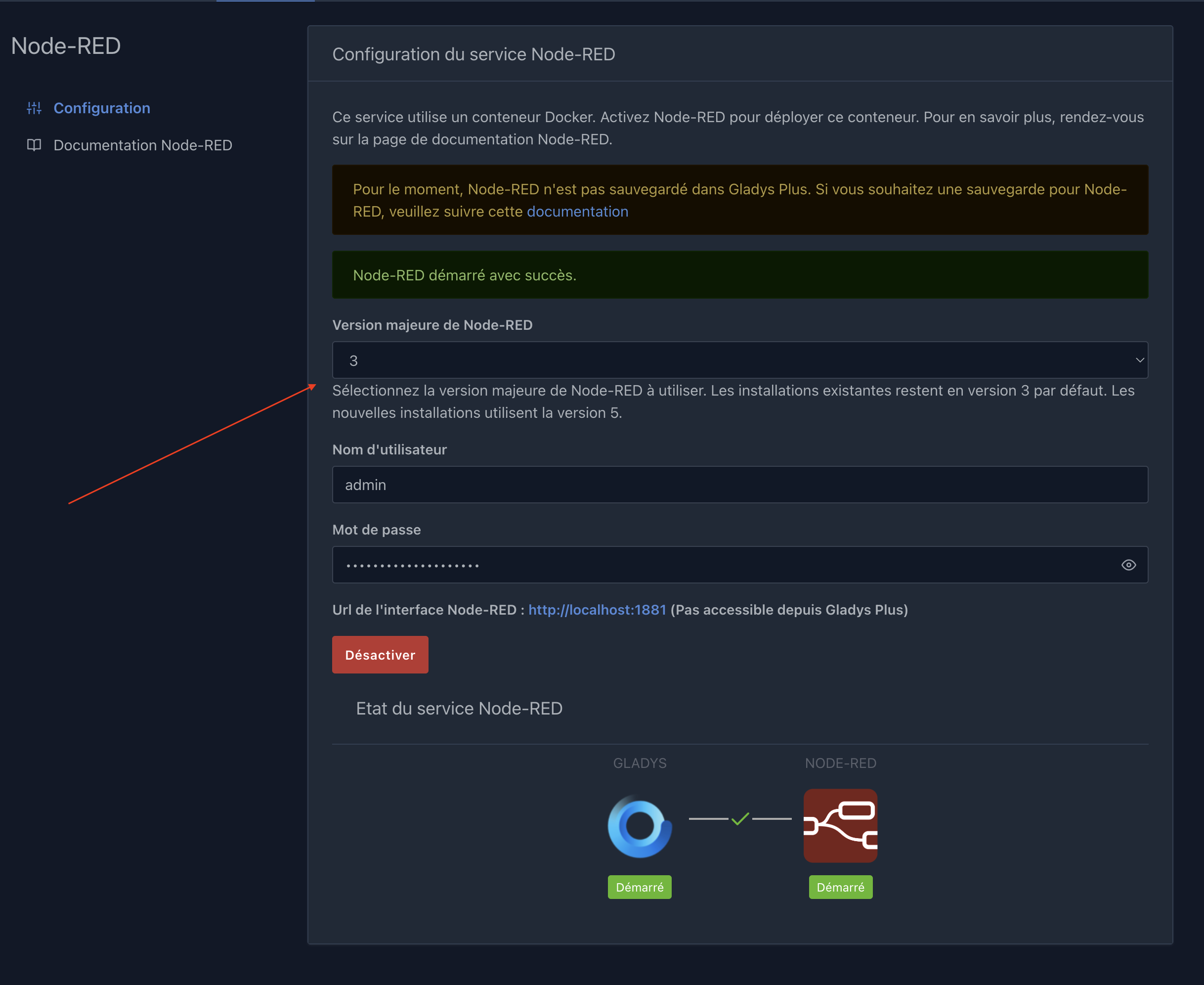 Selector de versión de Node-RED