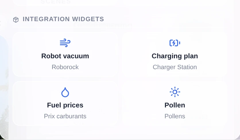 La sección "Widgets de integraciones" del selector de widgets