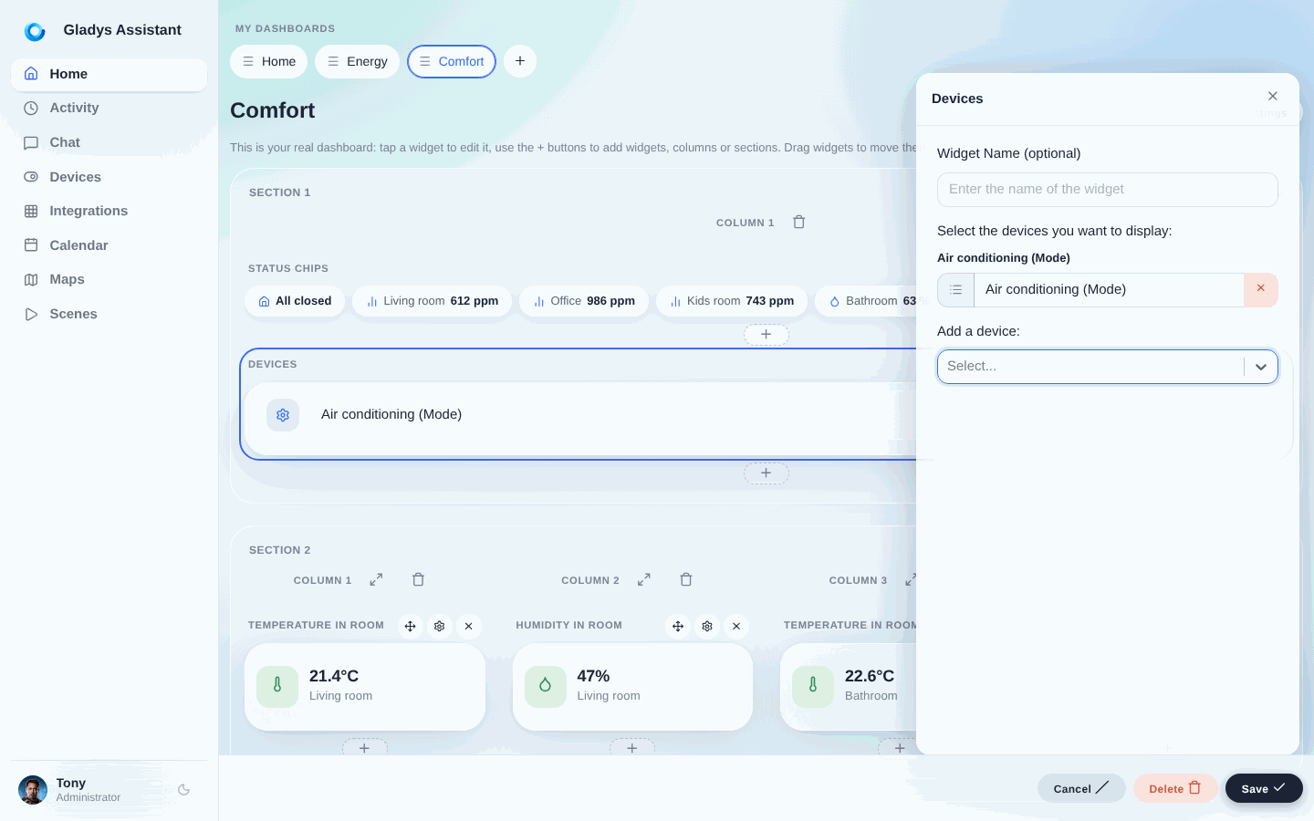 Añadir un aire acondicionado Matter al panel de control