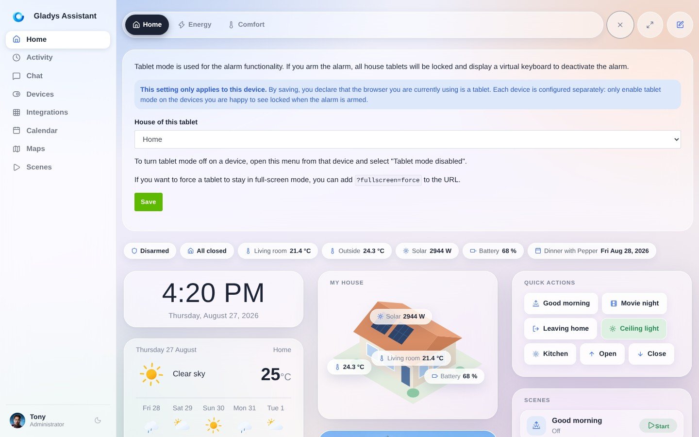 Configuración del modo tableta