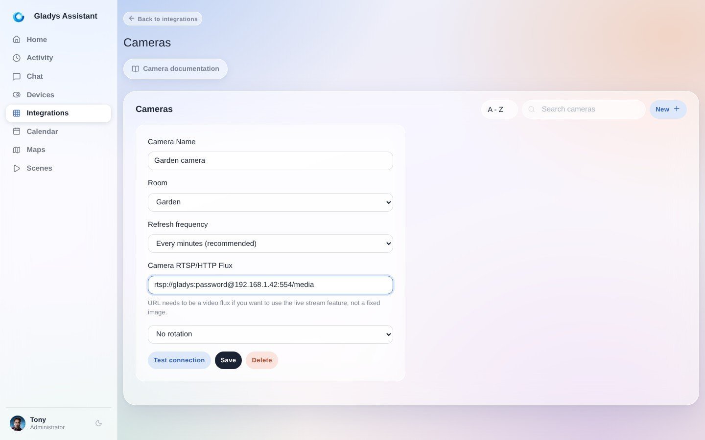 Añadir una cámara a Gladys Assistant