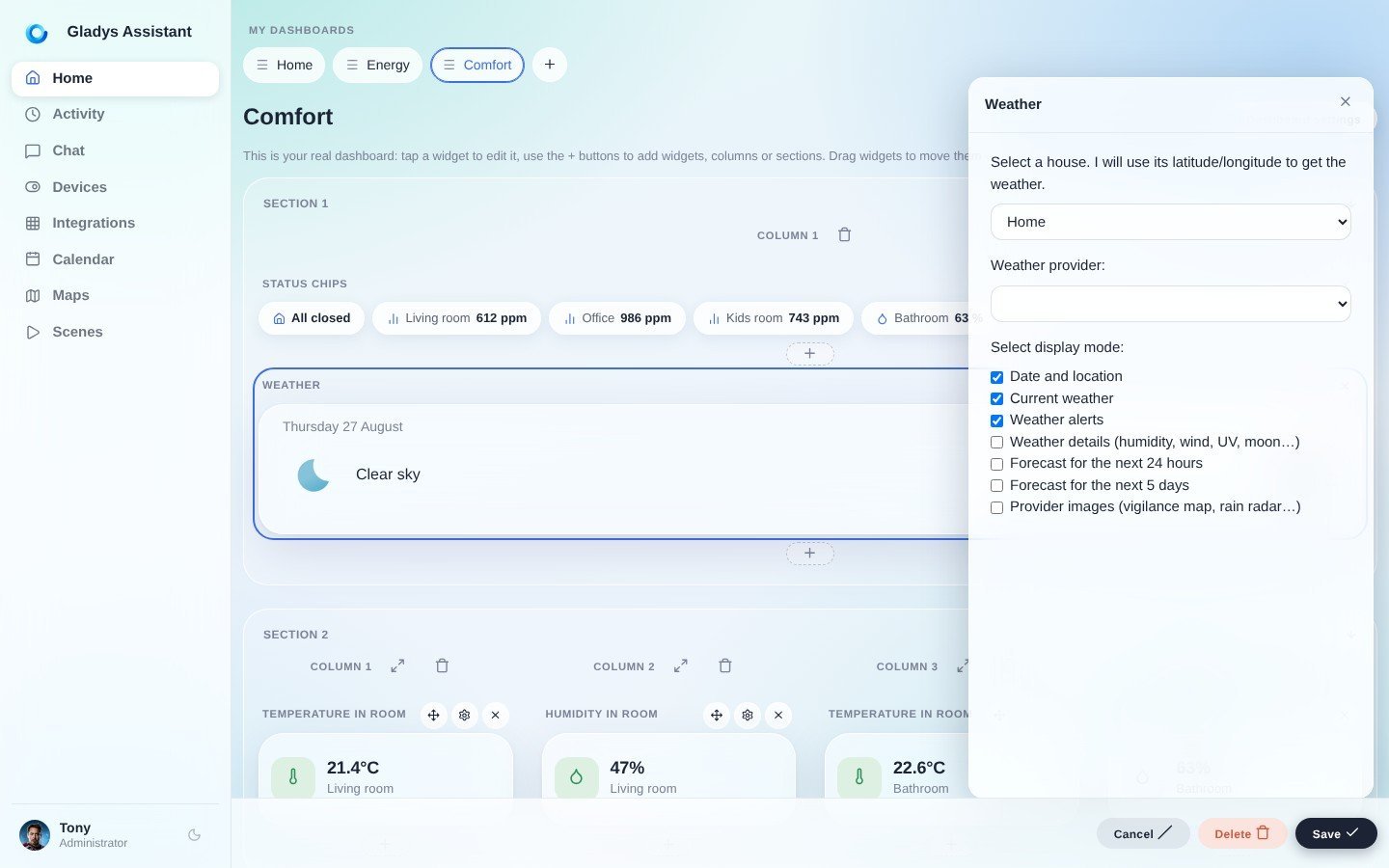 Configurar OpenWeather en Gladys Assistant