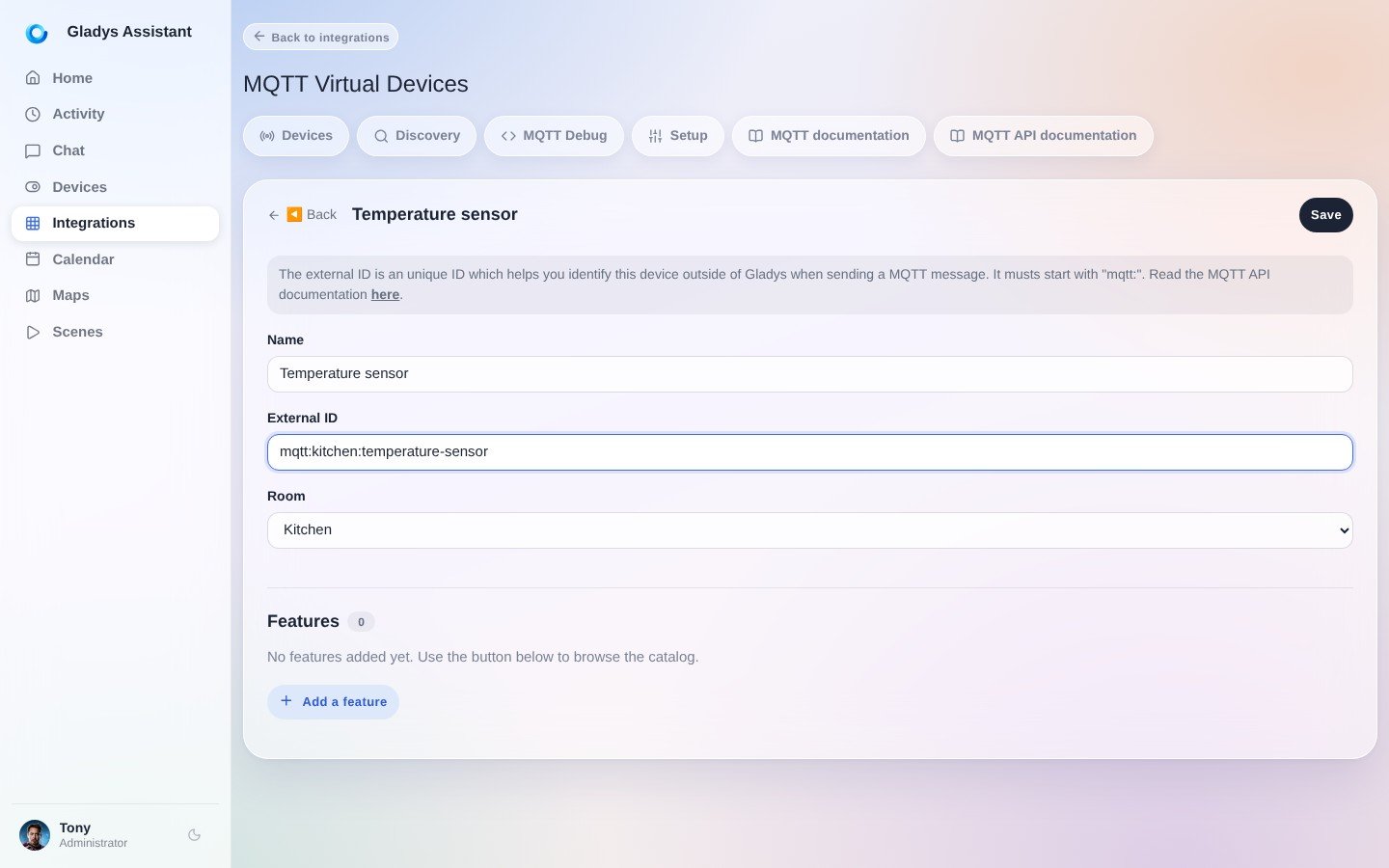 Crear un dispositivo MQTT en Gladys Assistant