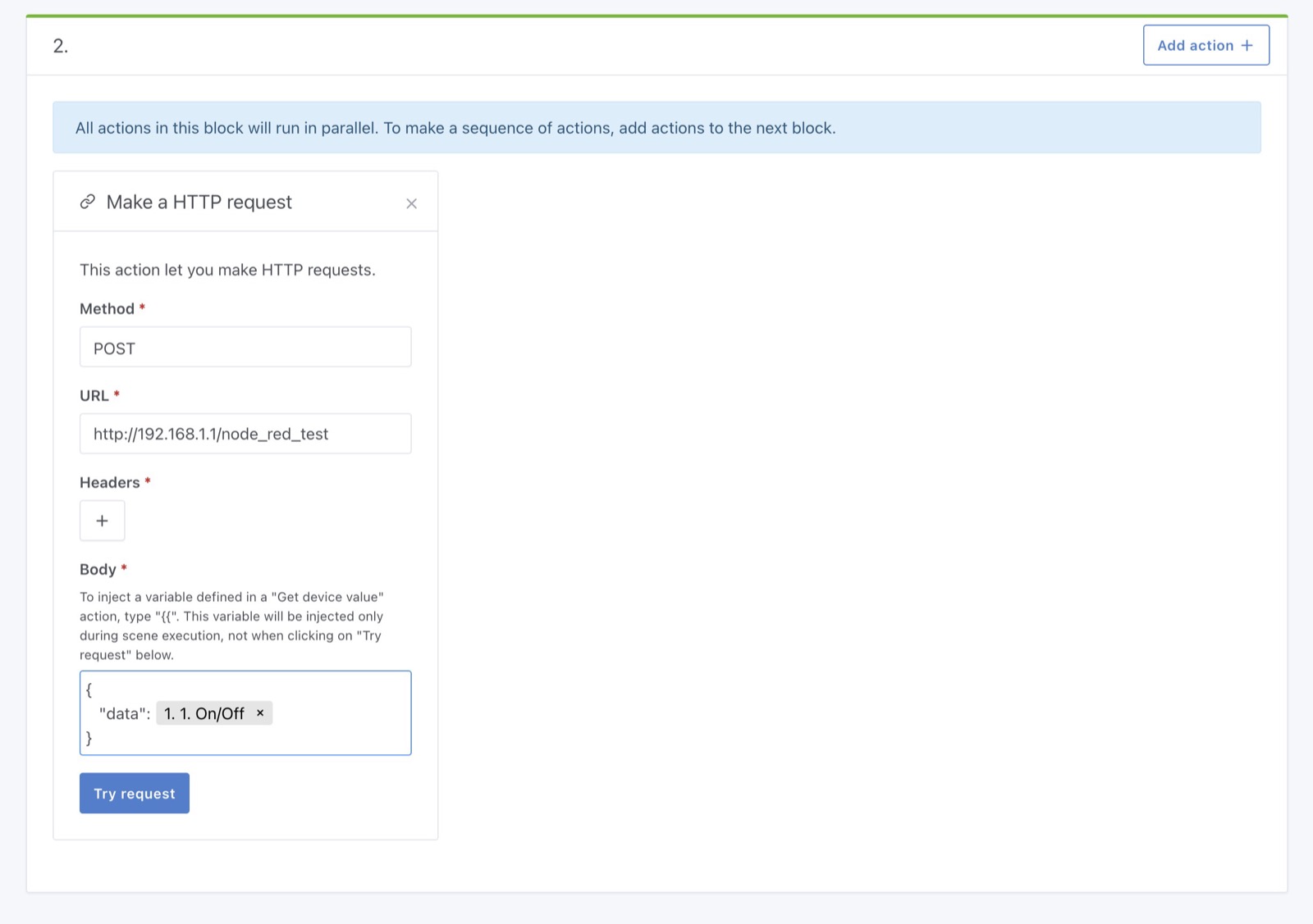 Inyectar una variable en una petición HTTP en una escena