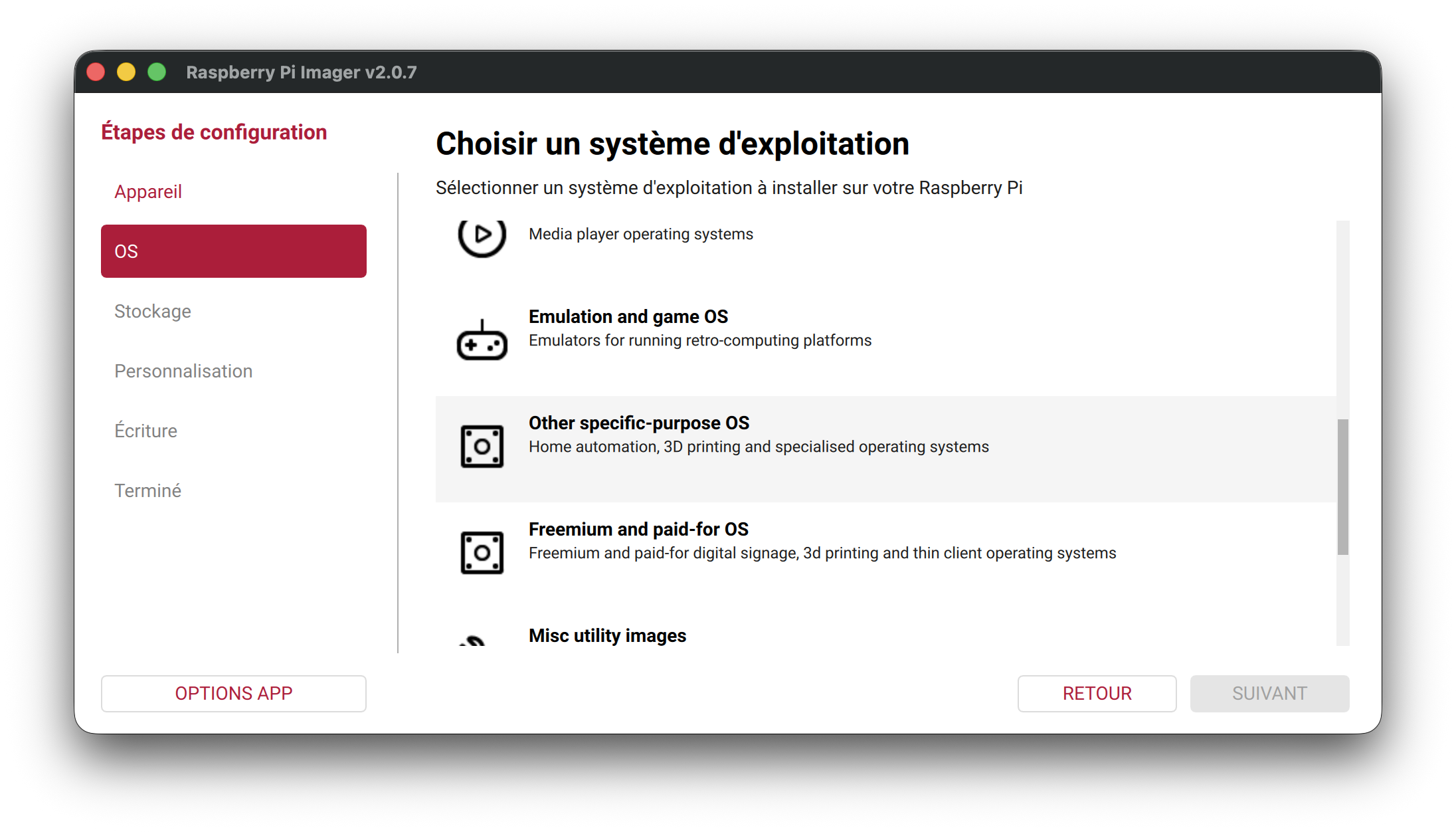 Elegir la categoría "Other specific-purpose OS"