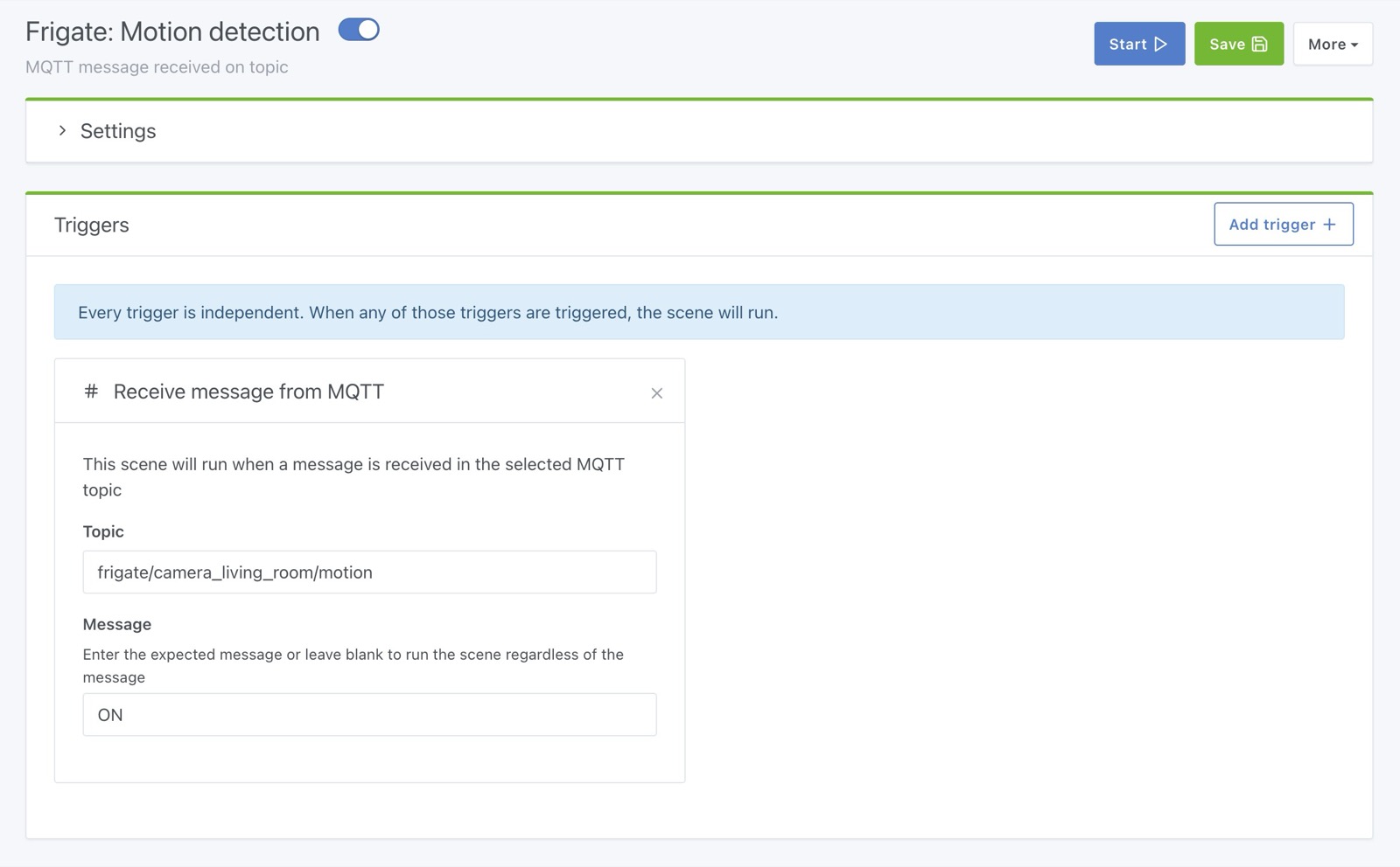 Escena con recepción de mensaje MQTT en Gladys