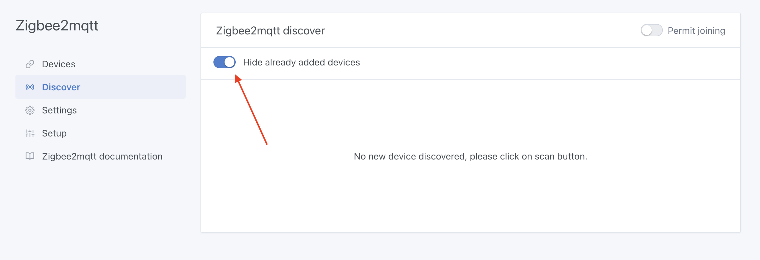 Zigbee2mqtt oculta los dispositivos ya añadidos