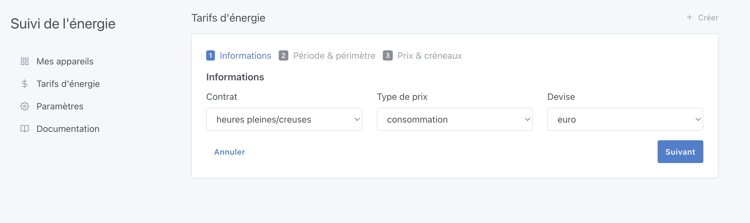 Configuration des tarifs 1