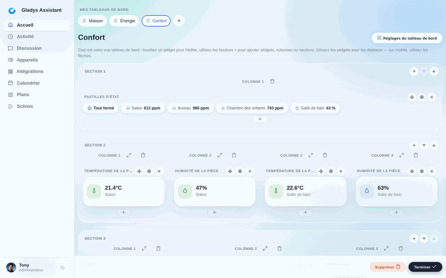 Edition dashboard Gladys